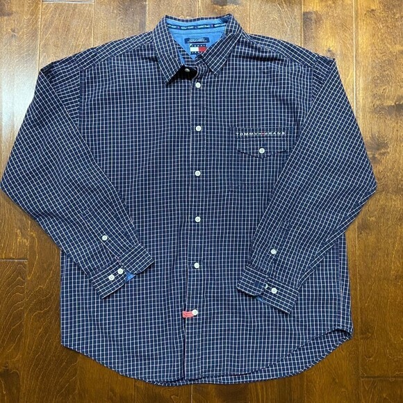 Tommy Jeans Hilfiger Vintage Y2K Button Down Checkered Shirt Navy Red Size XXL - Picture 3 of 8